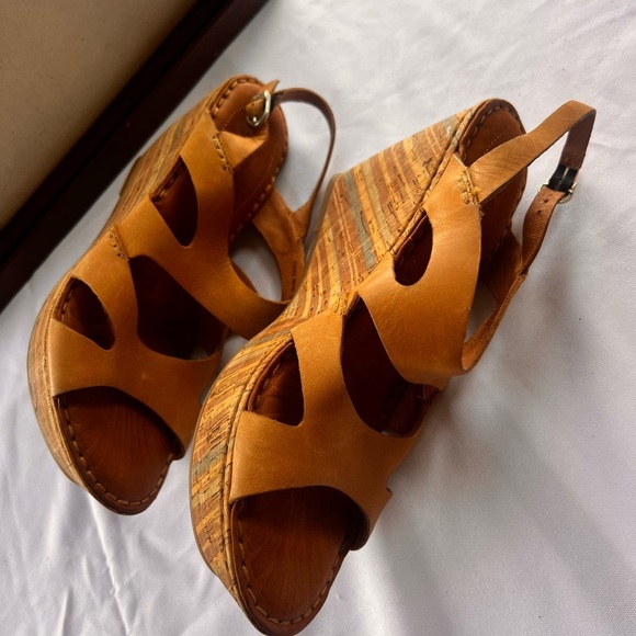 Born Beluna Cork Platform Wedge Sandals Womens 10/42 Brown Leather Boho Hippie - Picture 2 of 9